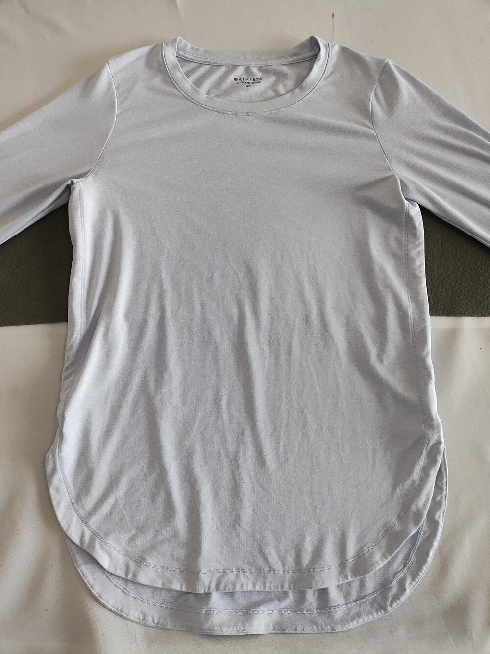 Athleta Long Sleeve Shirt Crew Neck Curved High Low Hem Light Lavender Sz Small